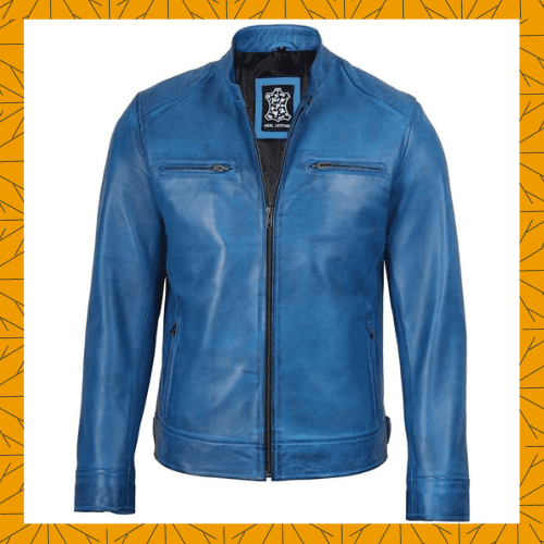 Decrum Mens Leather Jacket - Cafe Racer Style Real Lambskin Leather Jacket Men - premium item from Noroze Emporium
