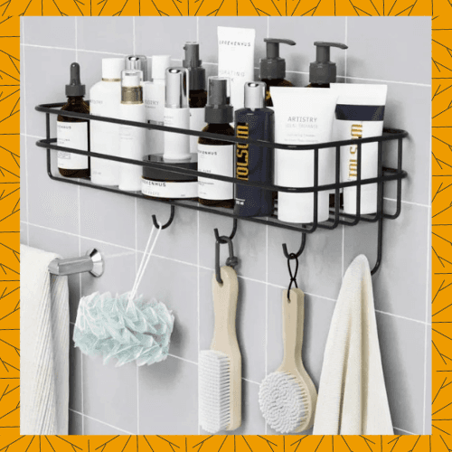 Bathroom Storage Hanging Shelf Wall Mounted With Hooks - premium item from Noroze Emporium