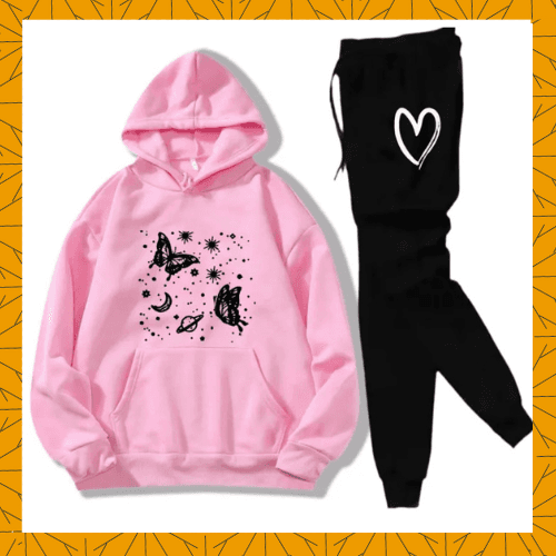 Pink Butterfly Printed Tracksuit For Girls & Women - Comfy & Cozy Hoodies For Girls - premium item from Noroze Emporium